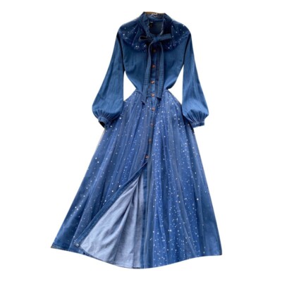 denim midi shirt dress uk Midi shirt dress in denim with belt - Blue - Sz. S