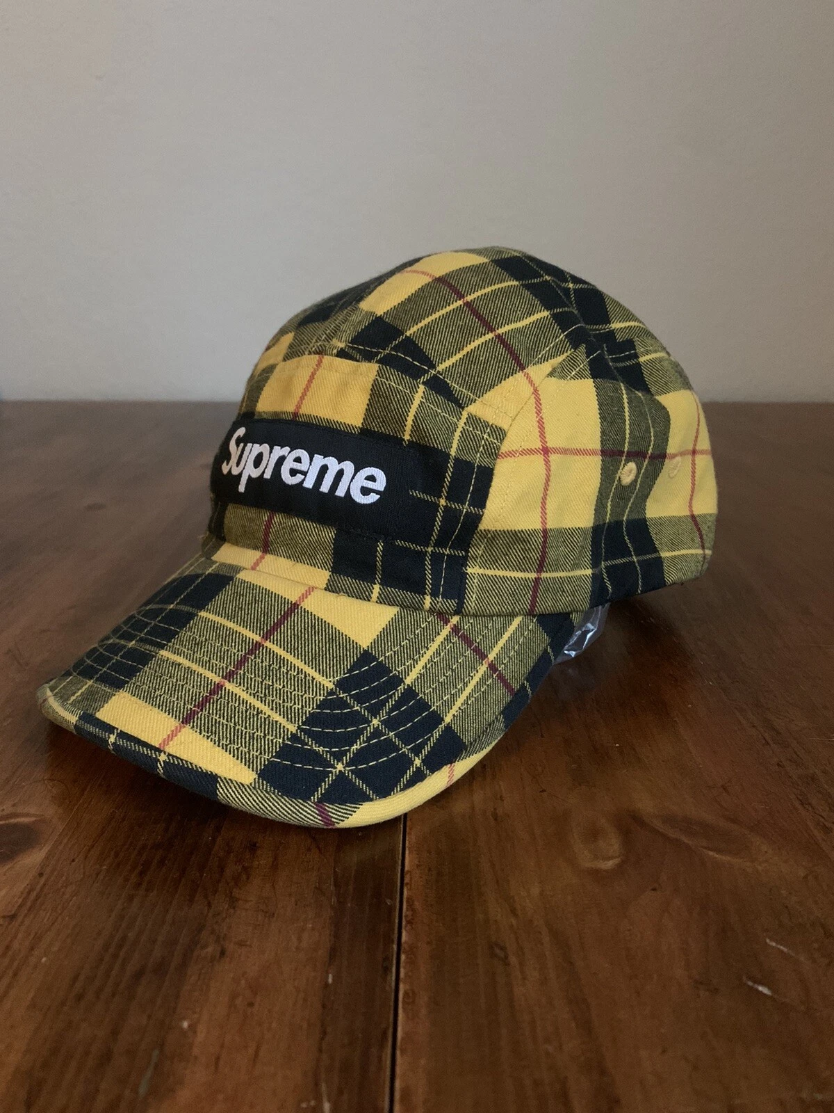 Casquette de camp chino sergé lavé Supreme chapeau jaune tartan homme taille unique sortie 2020