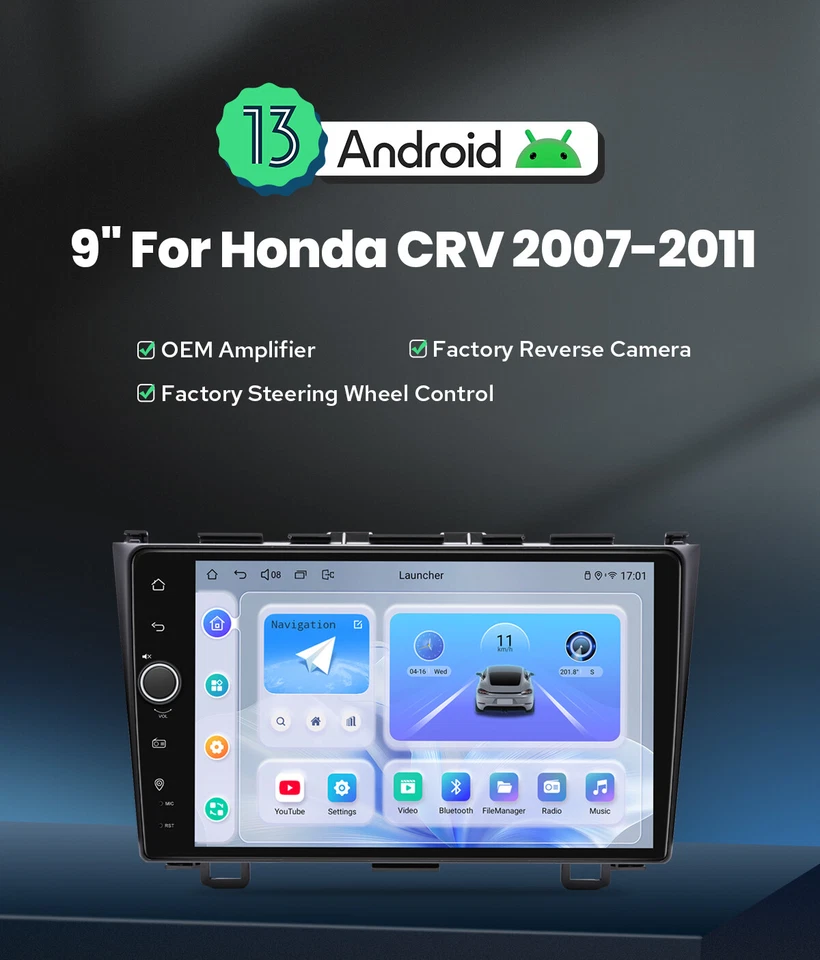 9 Inch Android 13 Car Audio Stereo with DSP For Honda CRV 2007-2011 W/ HDMI OUT - Image 2 of 4