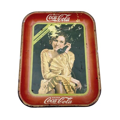 Vintage 1930 Original Coca-Cola Metal Tray-Meet Me at the Soda Fountain