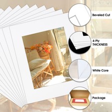 11x14 Picture Mat for 8x10 Photo Acid Free Bevel Cut White Core 4-Ply Thickness