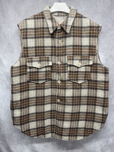 VINTAGE DOLCE & GABBANA QUILTED PLAID VEST BEIGE LANA VERGIN WOOL MENS LARGE D&G - Picture 2 of 13