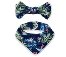 San Diego Hat Company Girls 2 Piece Set Bib & Knot Headband 0-12 Month Blue Hula