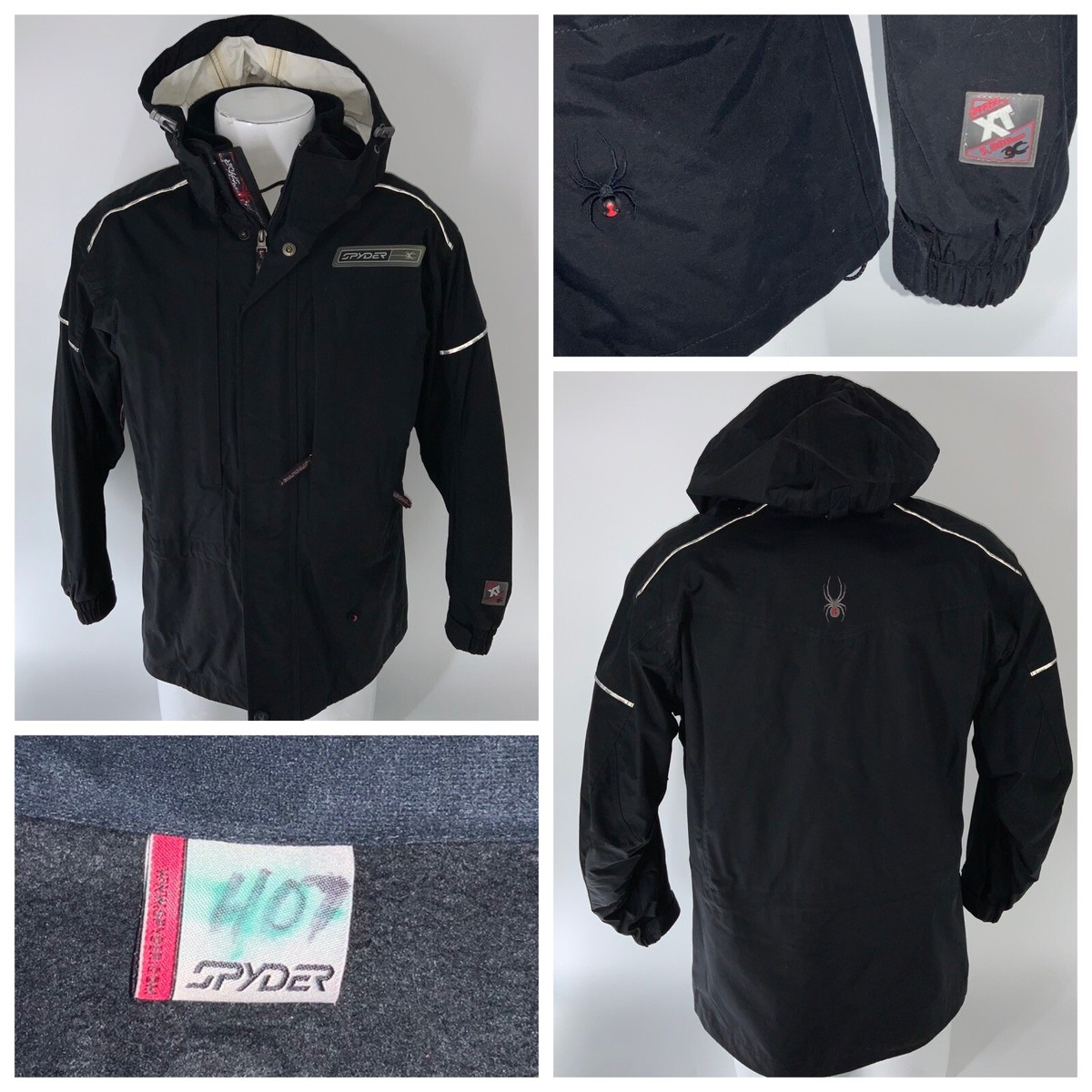 Spyder XT 5000 Ski Jacket Women's Sz 8 Black Full Zip Hooded Lined