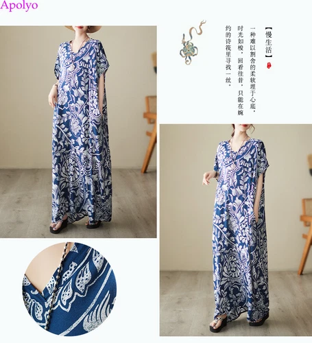 Retro Women Boho Maxi Long Shirt Sundress Summer Casual Cotton Plus Dress Kaftan - Picture 9 of 18