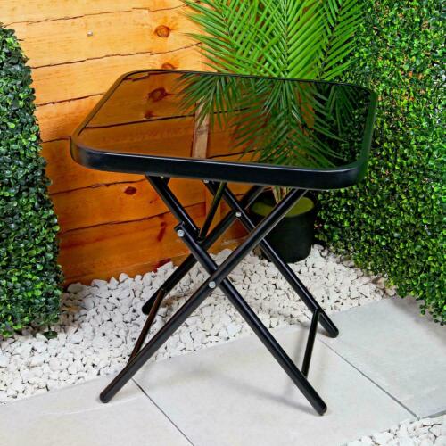 INDOOR OUTDOOR PORTABLE GARDEN PATIO BISTRO FOLDING GLASS TOP METAL TABLE - Picture 5 of 15