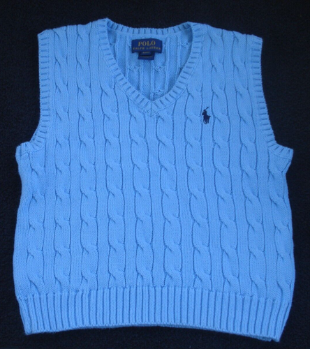 Polo Ralph Lauren Boys Light Blue Sweater Vest Navy Logo Size 4 - Picture 2 of 6