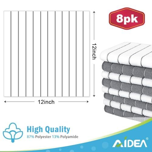 Küchentücher, saugfähige Geschirrtücher für 12x12 Zoll (8er Pack) weiß/grau - Bild 5 von 6