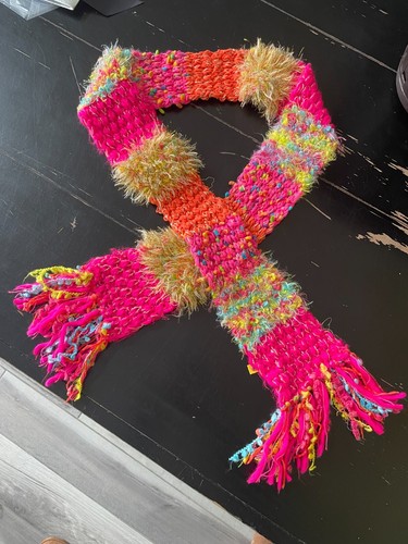 Peace Of Cake, Pink and gold Whimsical Bright Scarf Girls Saks Fifth Ave $88 - Picture 1 of 4