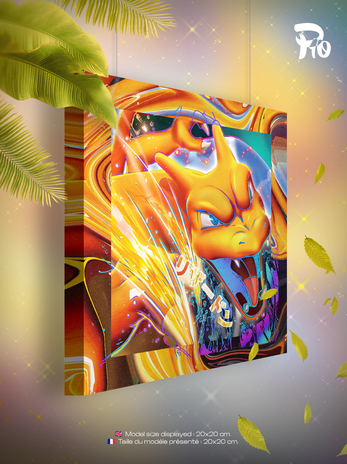 Toile Pokémon neuve Dracaufeu Charizard tableau déco salon style carte Japon
