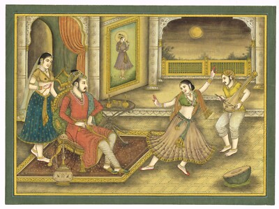 Mughal Tanzend Kunst Malerei Von Kaiser Akbar Genießen Lady Tanz 29.2x21.6cm