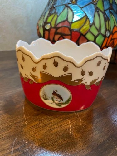 LYNN CHASE Winter Game Birds Red Christmas Dessert Bowl - Picture 2 of 10