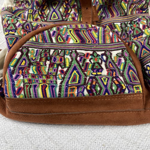 Backpack Embroidered Tapestry Suede Trim Multicolored Tassle Cinch Boho Artsy - Picture 2 of 12