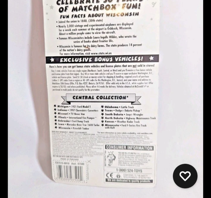 Matchbox Across America Wisconsin Peterbilt Tanker WI-030 America's Dairyland - Image 4 of 4