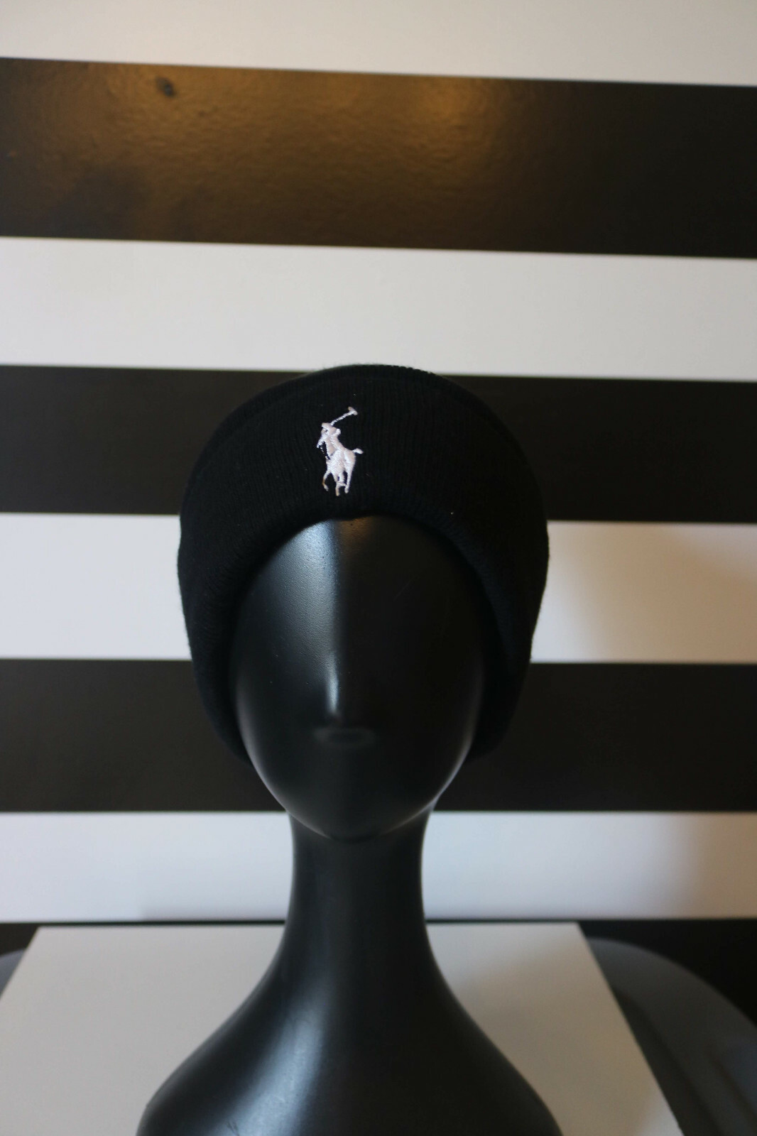 Cappello berretto uomo nero a costine logo pony foderato sherpa taglia unica