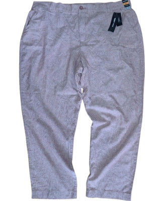 NWT Dunnes Womens Linen Blend Trousers Pants Mauve Rose Elastic Wide Leg UK 22