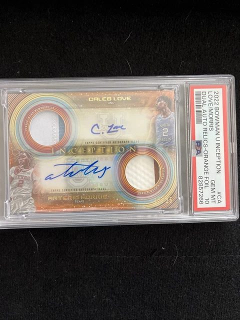 2022 Bowman U Inception Caleb Love/Arterio Morris Dual Auto Relics Orange Foil