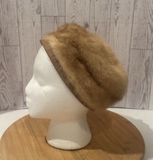 Vintage Marche Real Mink Fur Hat Honey Blonde Pillbox Mid Century Union Made USA