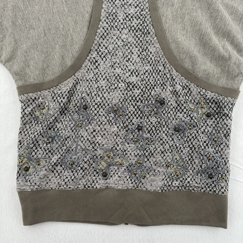 Miss Me 连帽运动衫全拉链口袋灰色舒适亚麻混纺青少年女孩 M 码 — 第 4/4 张图片