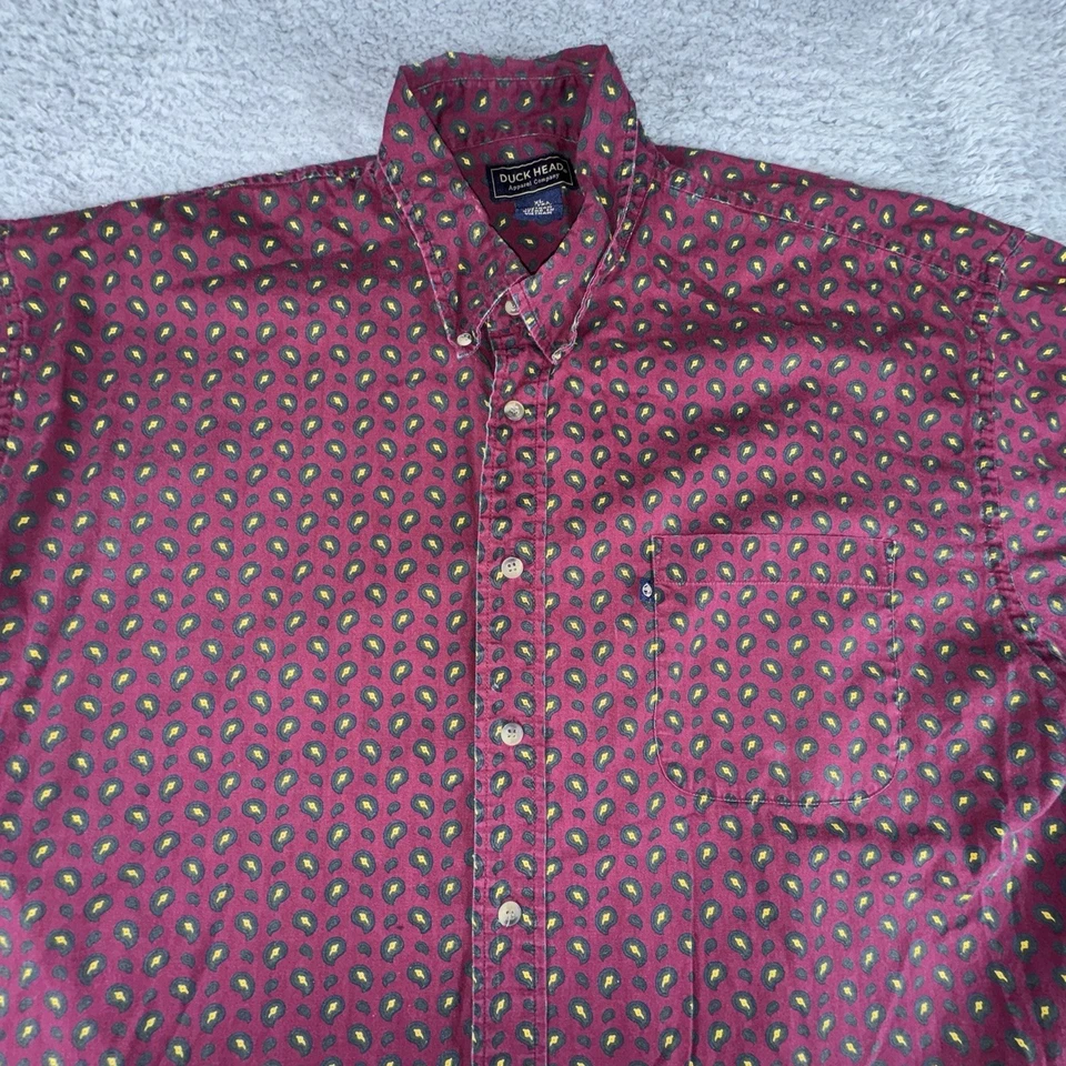 Camisa Cabeza de Pato De Colección Para Hombres XL Roja Geométrica Paisley Abotonada Bolsillo Años 90 Foto 2 de 4