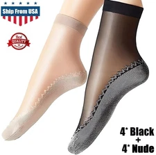 8 Pairs Silky Cotton Socks Women Sole Sheer Ankle High Tights Hosiery Anti-Slip
