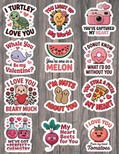 Valentines Puns Die Cut Vinyl Stickers Set Scrapbooking Laptop Waterbottle