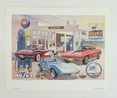 #ad Corvettes Husky HI POWERED PEDIGREES by Jack Schmitt Signed Gas amp; Car Print 1995 $59.99