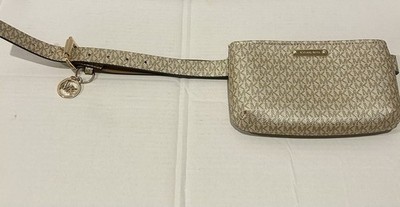Michael Kors MK Logo Beige/Gold Small Waist Pack Belt Bag Zip, Adjustable Strap