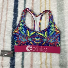 Ethika Sports Bra Girls Medium Floral AOP Yoga Compression Spandex Loopy Flowers