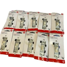 Lot of 10 GE Grounding Toggle Switches - Single Pole - Light Almond   15 Amp