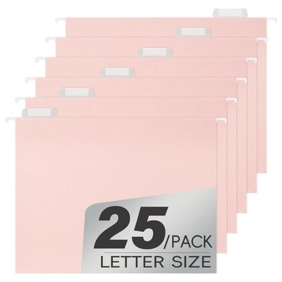 25 PCS Pink Hanging File Folders Reinforced Letter Size Adjustable 1/5Cut
