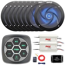 Metra Marine Bluetooth Controller, 8x 4" Blue LED Speaker, 2x Amp, Splitter, Kit