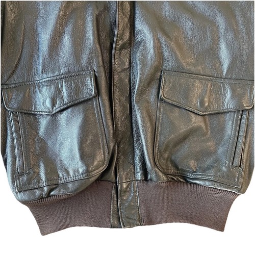 Vintage LL Bean Goatskin Leather Bomber A-2 Flight Jacket Brown Made in USA - Picture 5 of 15