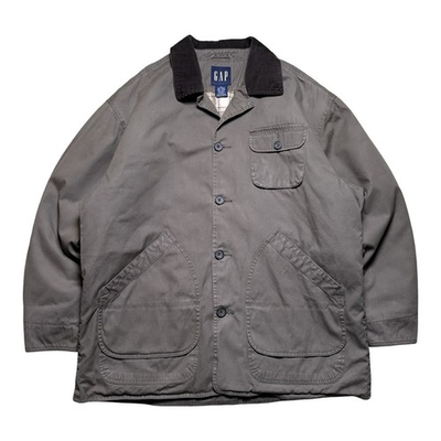 #ad Vintage 90s Gap Brown Mens Flannel Lined Chore Coat Barn Jacket Size Large Black $32.95