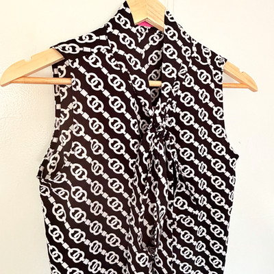 Macbeth Collection Womens Sleeveless Top Chain Link Graphic Tie Button Up Small