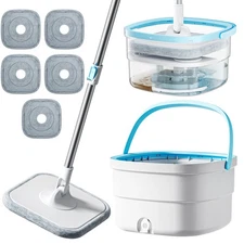 360° Spin Mop & Bucket System w/ 5 Microfiber Pads - Hands-Free Floor Cleaner
