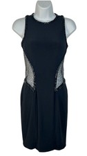 Mac Duggal Black Mini Dress Mesh Panel Side Cut Out Beaded Trim Cocktail 2