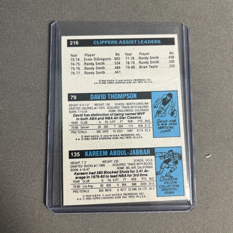 Kareem Abdul-Jabbar, David Thompson & Brian Taylor 1980-81 Topps #44 assistências - Imagem 4 de 4