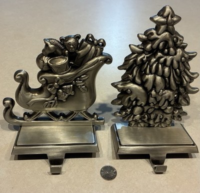 Set of Two Beautiful Christmas Stocking Holders Winter Tree and Sleigh Design