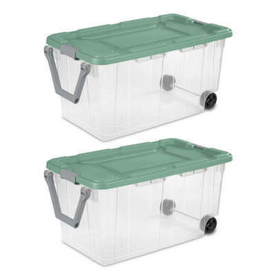 Sterilite 160 Quart Wheeled Storage Box, Latch Lid, Lt Green, 2 Count