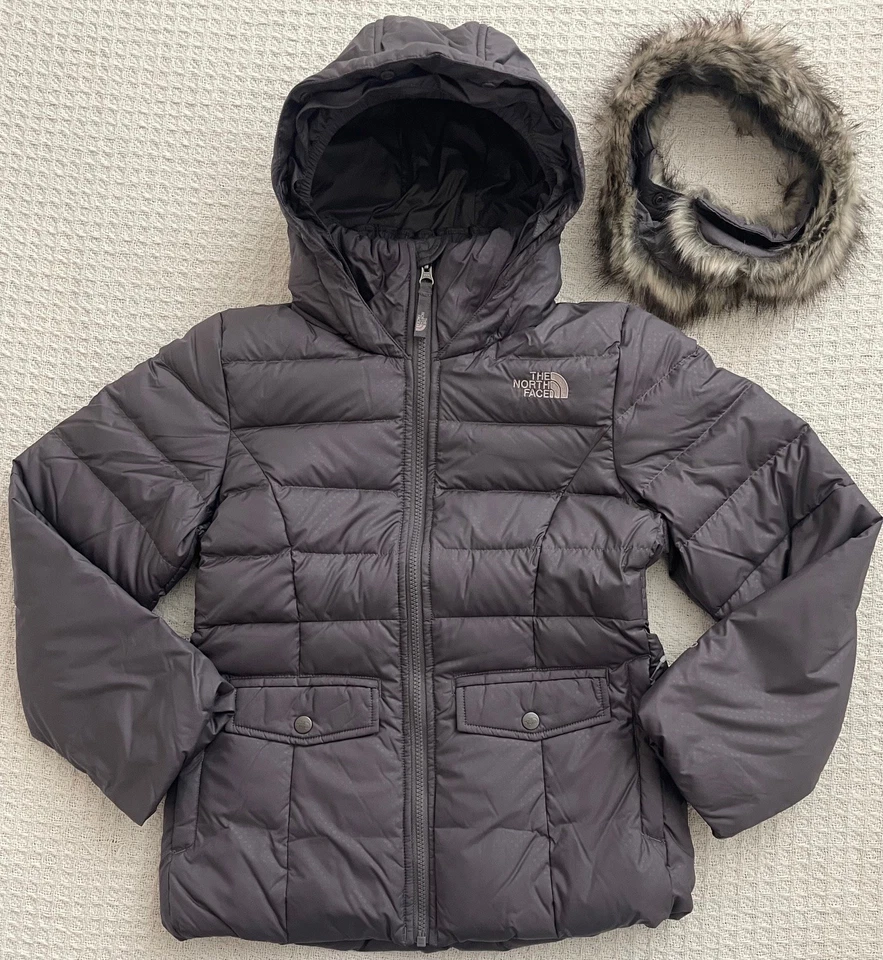 The North Face Girl Gotham 2.0 Down Puffer Jacket Hoodie Fur - Grey - M (10/12) - Image 2 of 4