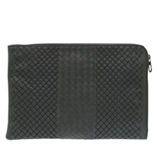 Pochette Bottega Veneta grigia in pelle intrecciata autentica