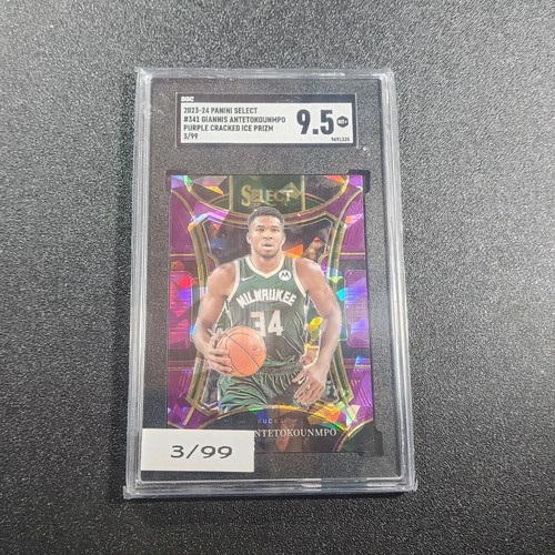 2023-24 Panini Select Giannis Antetokounmpo Purple Cracked Ice/99 Sgc9.5 - Picture 1 of 2