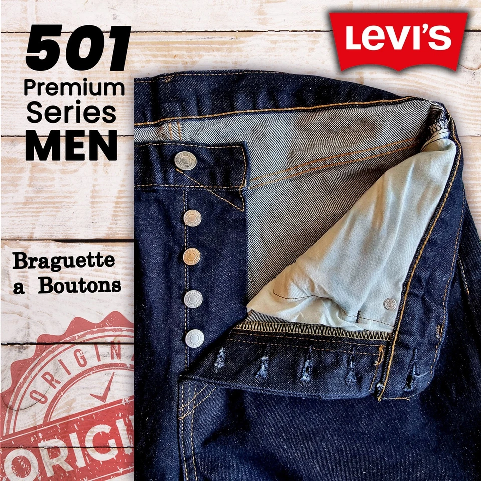 Levi's 501 Original Mens Jeans Regular Fit Straight Leg Dark Blue - Image 3 of 4