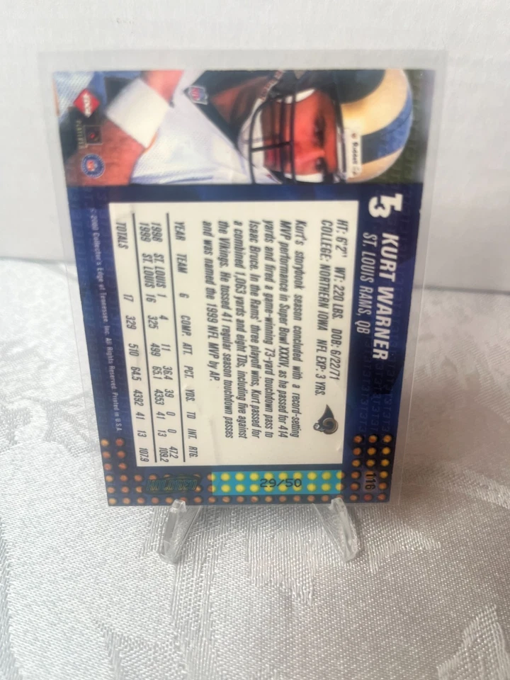 2000 Collector's Edge T3 Kurt Warner #d /50 Rams 罕见! — 第 2/2 张图片
