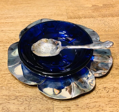 WM Rogers & Son Jam Set Silverplated Cobalt Blue Elven Fairycore Tea Party Charm - Picture 3 of 17
