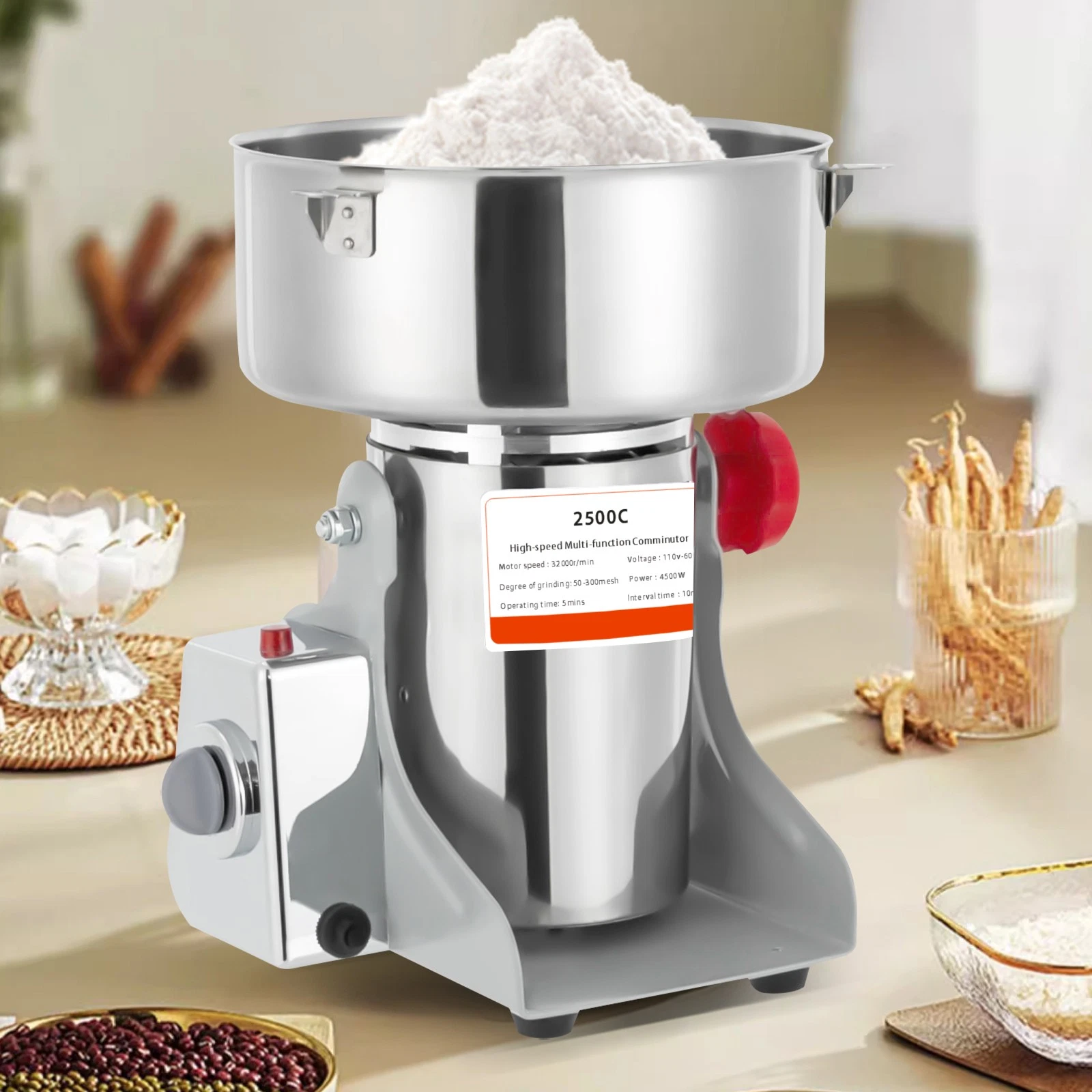 4500W Spice Grinder Electric Graining Machine Grain Beans Mill Grinder 32000rpm