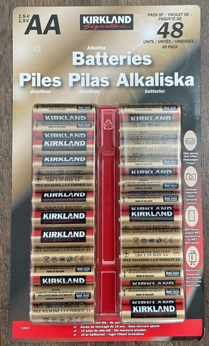 Kirkland Signature Alkaline Piles Long Life Lasting 1.5v AA - Pack of 48 Battery