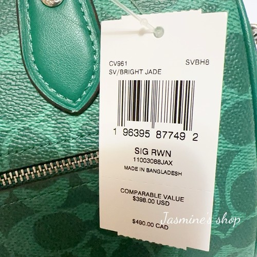 NWT Coach Medium Rowan Satchel Bag In Signature Canvas CV961 Bright Jade - Picture 5 of 10