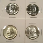 LOT OF 4 BU WASHINGTON QUARTERS 1959-D 1960 1962 1964 0.7233 oz SILVER 25c